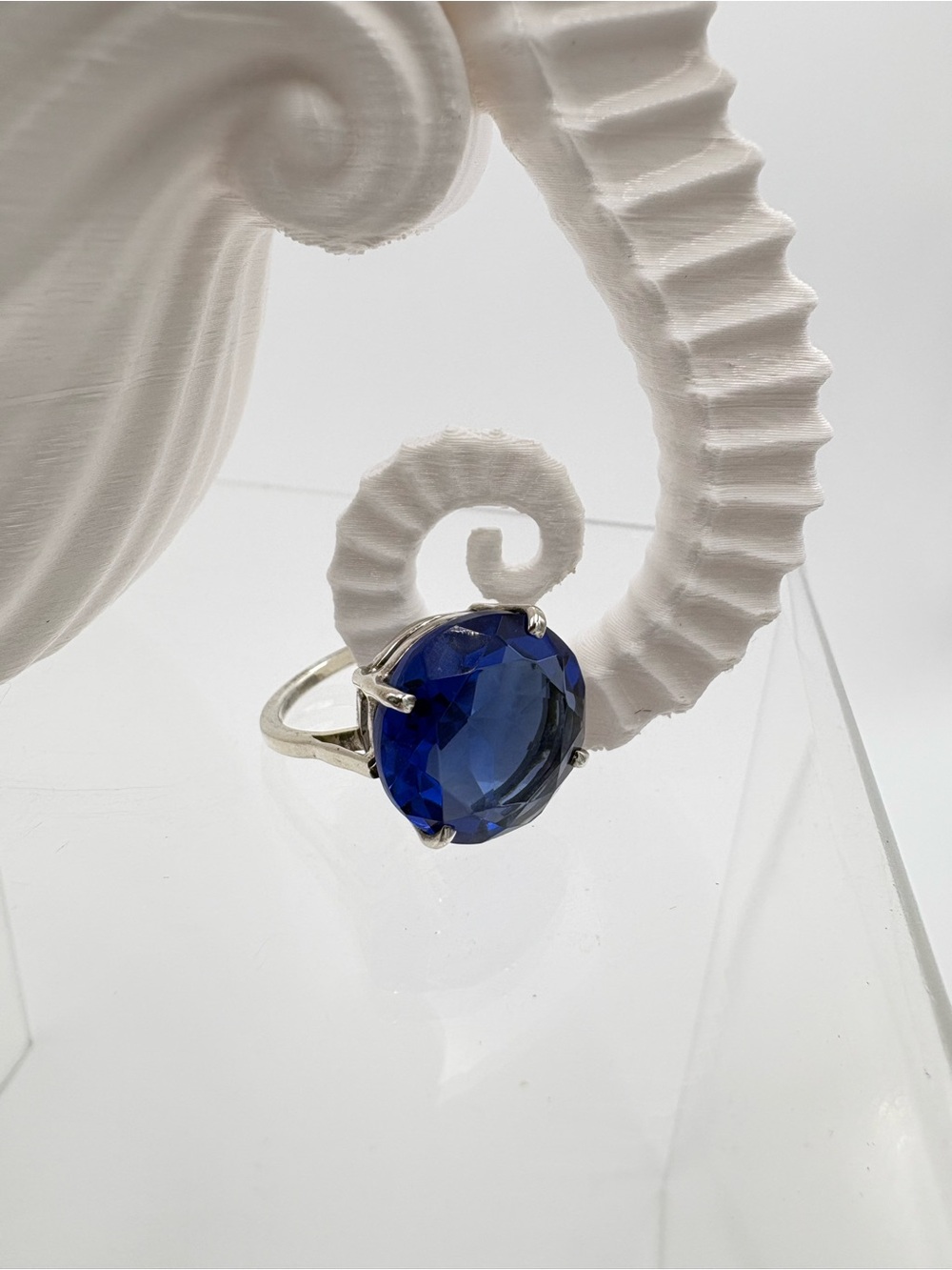 925 Sterling Silver Genuine 8CT Faceted Sapphire Gemstone Ring - Size 7.5 - Picture 10 of 17